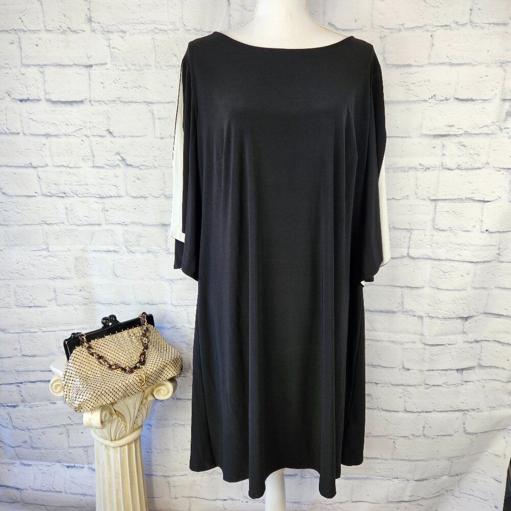 NWT Chaps Ralph Lauren Woman Plus Size 18W Black Split Sleeve Shift Dress $110